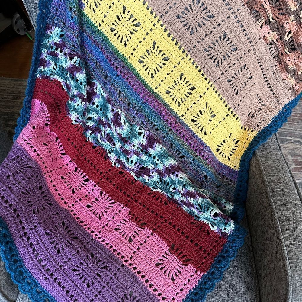 Handmade Crochet Vintage Multi Boho Throw Blanket Afghan